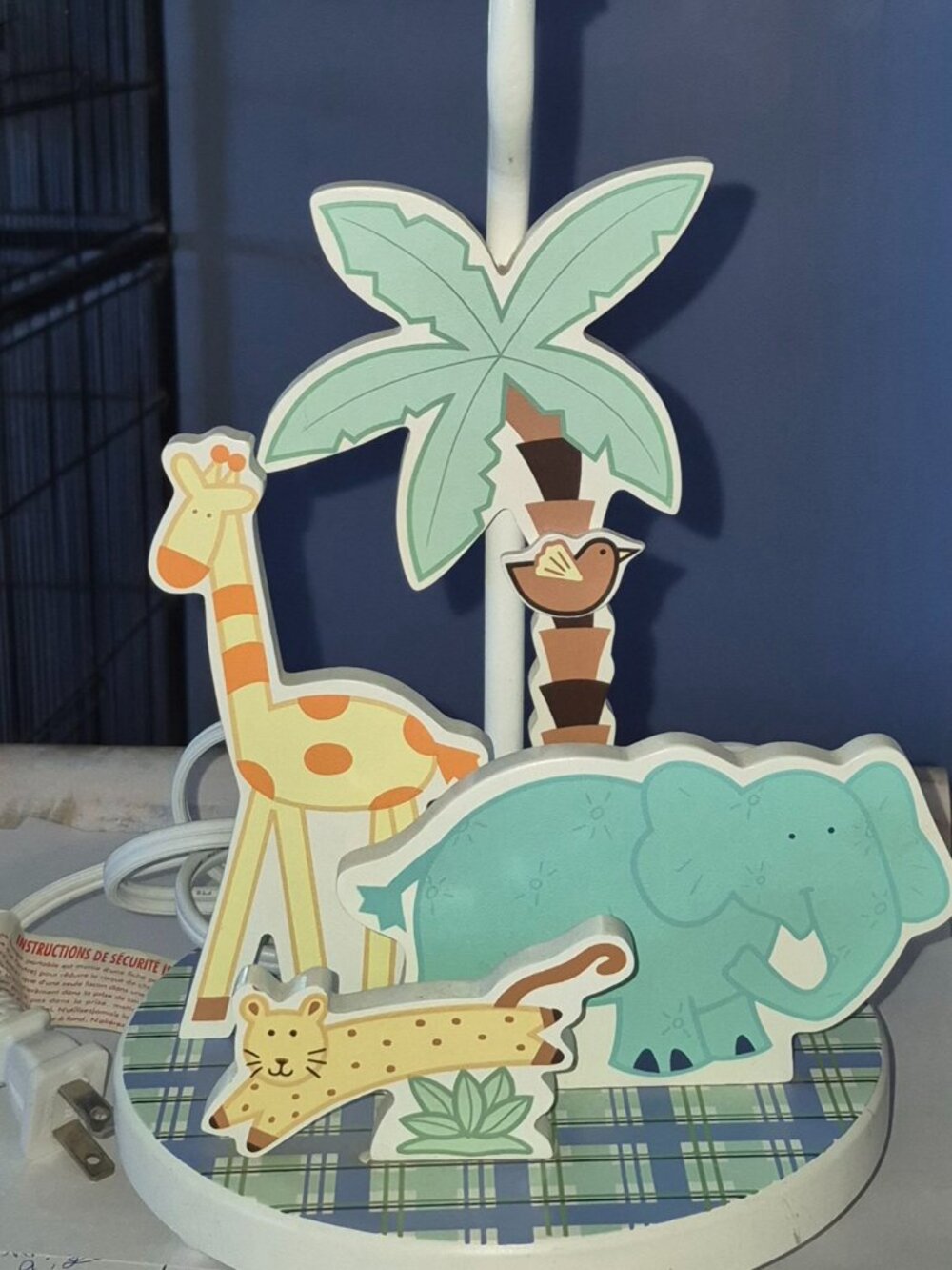 Safari-Themed Baby Nursery Child Bedroom Playroom Electric Table Lamp Wood GUC